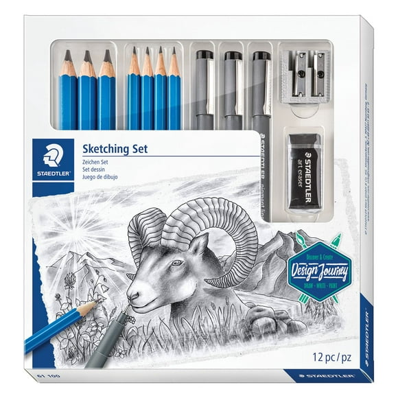Staedtler Mars Lumograph Art Set | Drawing Kit with Art Pencils, Drawing Pens, Eraser and Double Hole Sharpener 61 100, Lumograph Drawing set