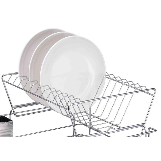 2-Tier Dish Rack, Foldable Dish Drying Rack, Dish Drainer with Drain Board  Utensil Holder for Kitchen Counter 