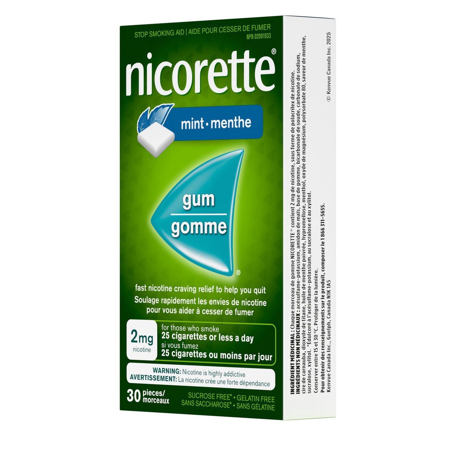 Nicorette Gum, Nicotine 2 mg, Mint Flavour, Quit Smoking Aid and Smoking Cessation Aid, 30 pieces