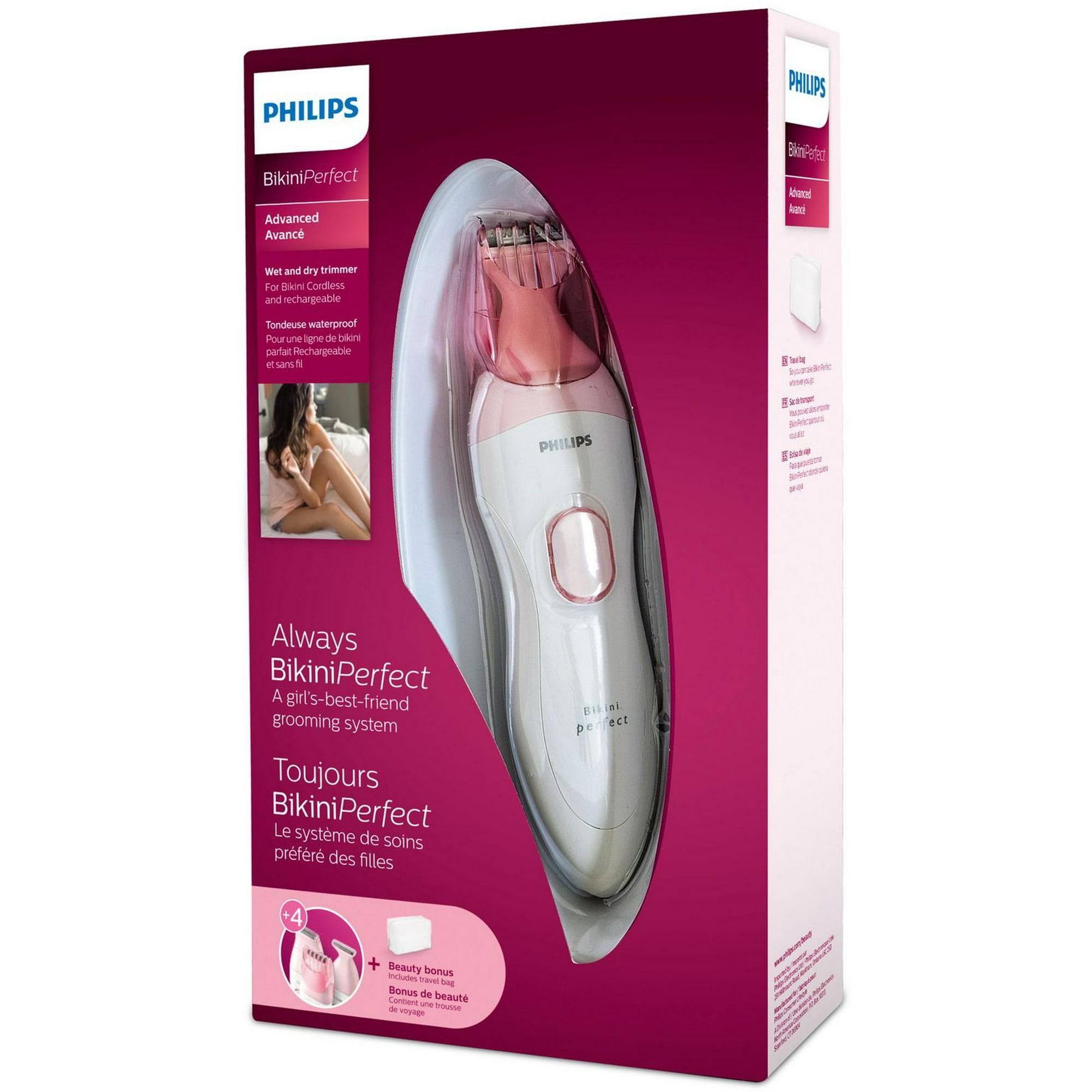 Philips BikiniPerfect Advanced Women's Trimmer Kit for Bikini Line,  Rechargeable wet & dry use, 3 attachments, HP6376/61 
