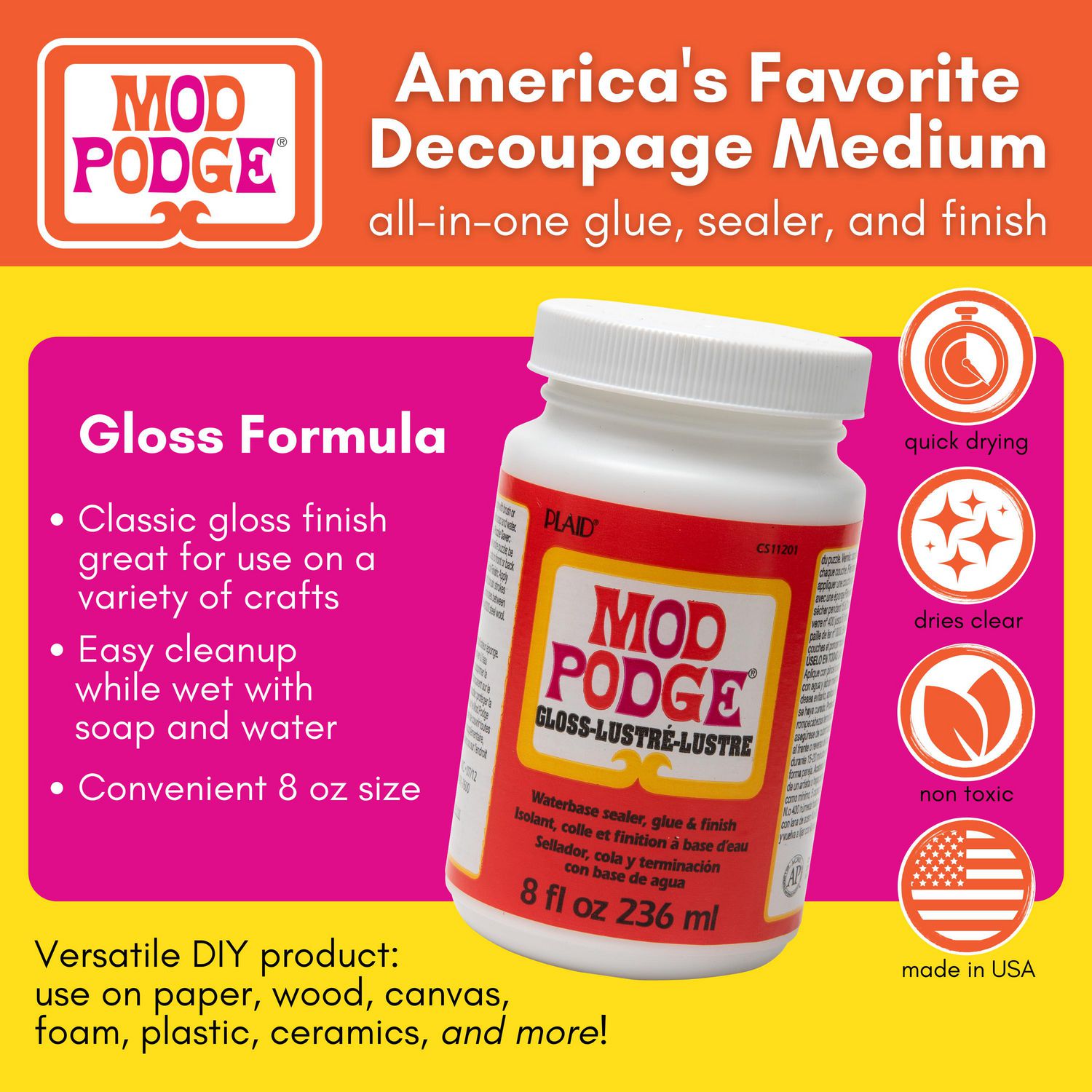 Mod Podge Gloss 8 oz Glue Sealer Finish Walmart.ca