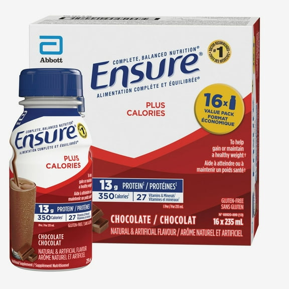 Ensure Plus Calories, Nutritional Supplement Shake Value, to Help with Healthy Weight Gain or Maintenance, Chocolate, 16 x 235-ml Bottles