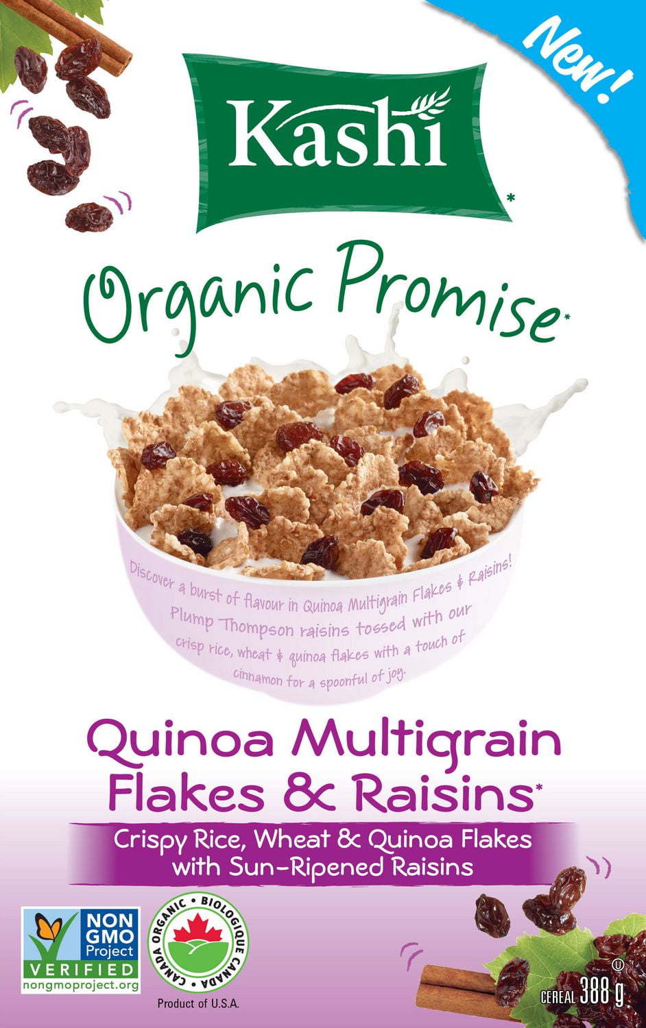 Kashi Organic Promise Quinoa Multigrain Flakes and Raisin Cereal, 388g