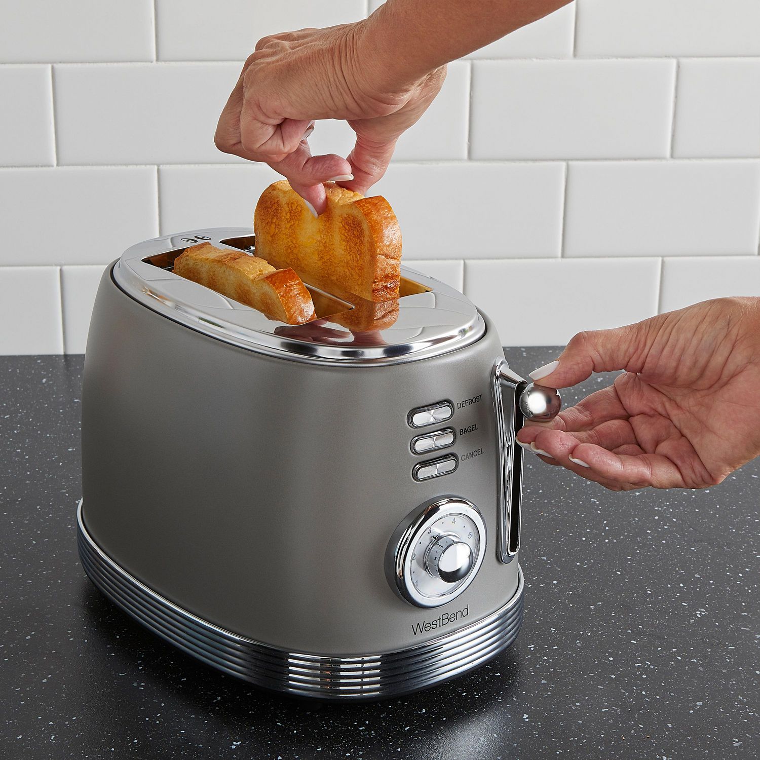 West Bend 2-Slice Stainless Steel Retro-Style Toaster, Grey