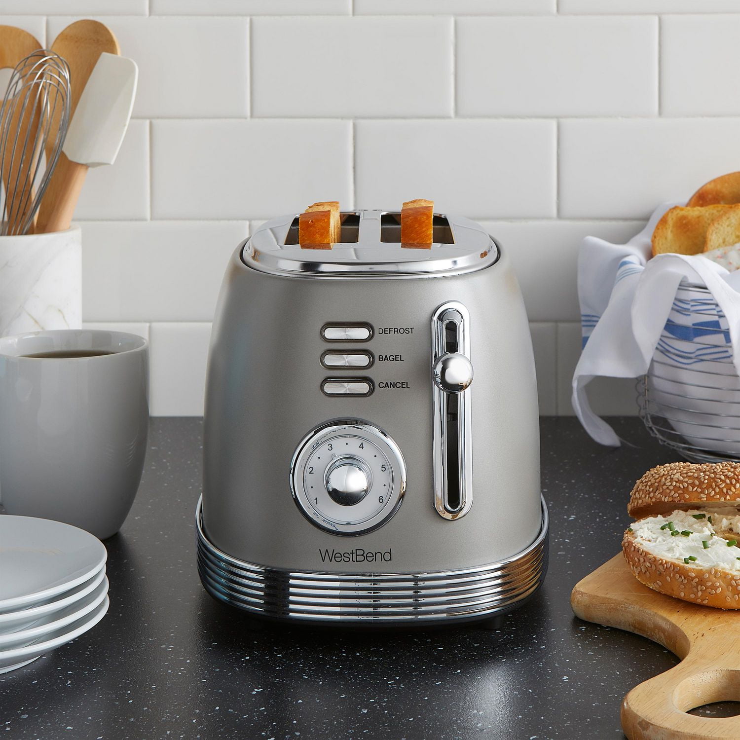 West Bend 2-Slice Stainless Steel Retro-Style Toaster, Grey