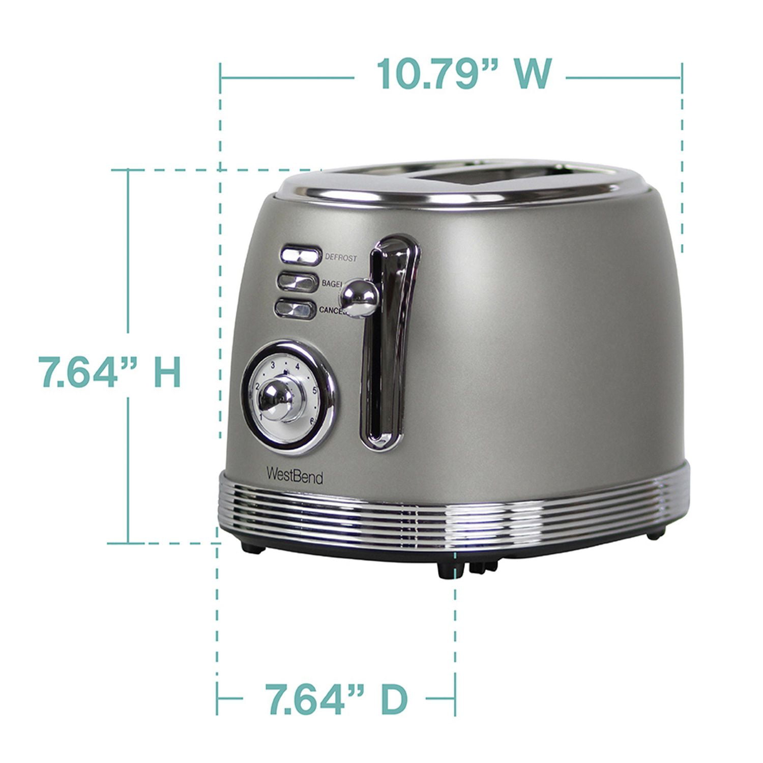 West Bend 2-Slice Stainless Steel Retro-Style Toaster, Grey