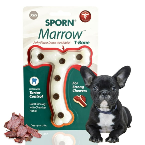Sporn Durable T-Bone Marrow Dog Chew Bones for Aggressive Chewers, Jerky Flavor, Small, Small