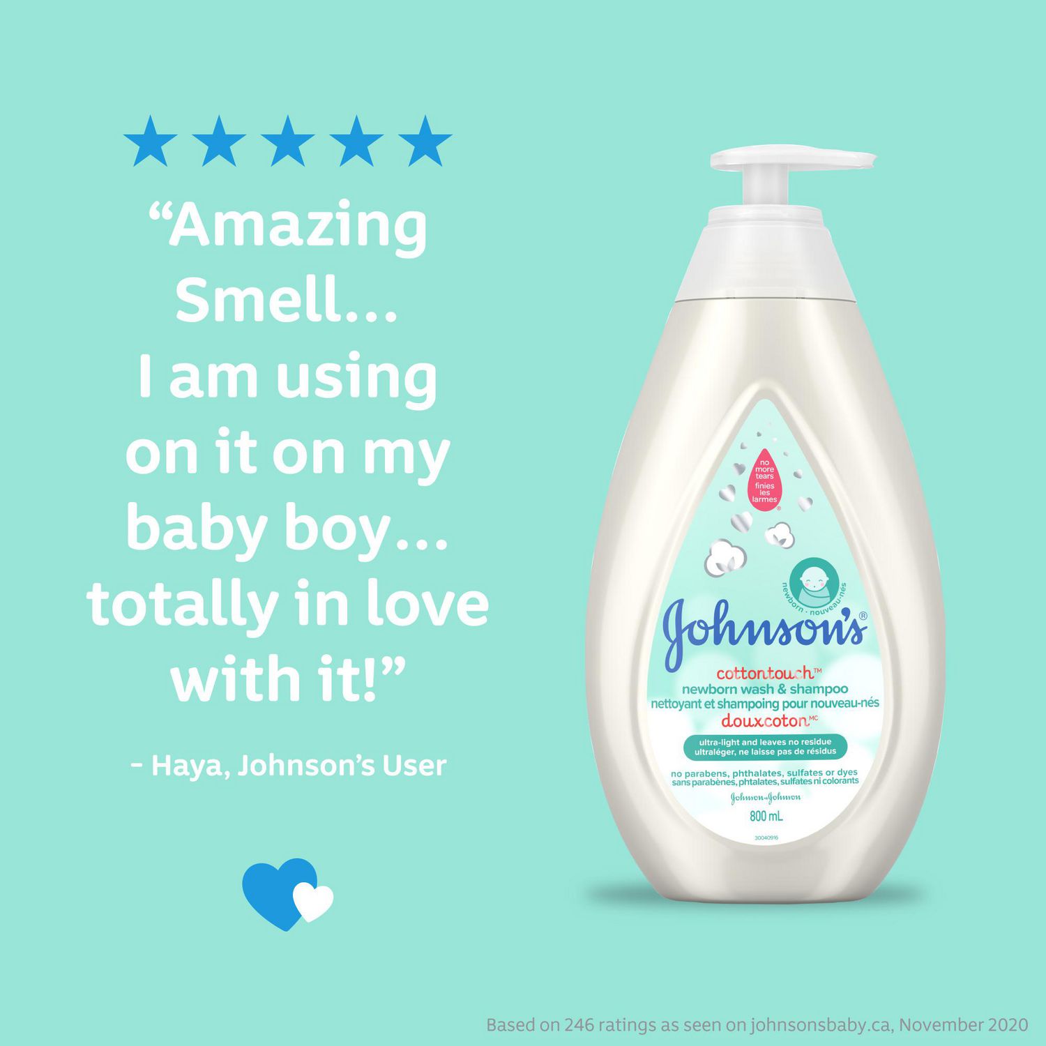 Johnson's Baby, Cottontouch, Newborn Wash & Shampoo, 800 mL