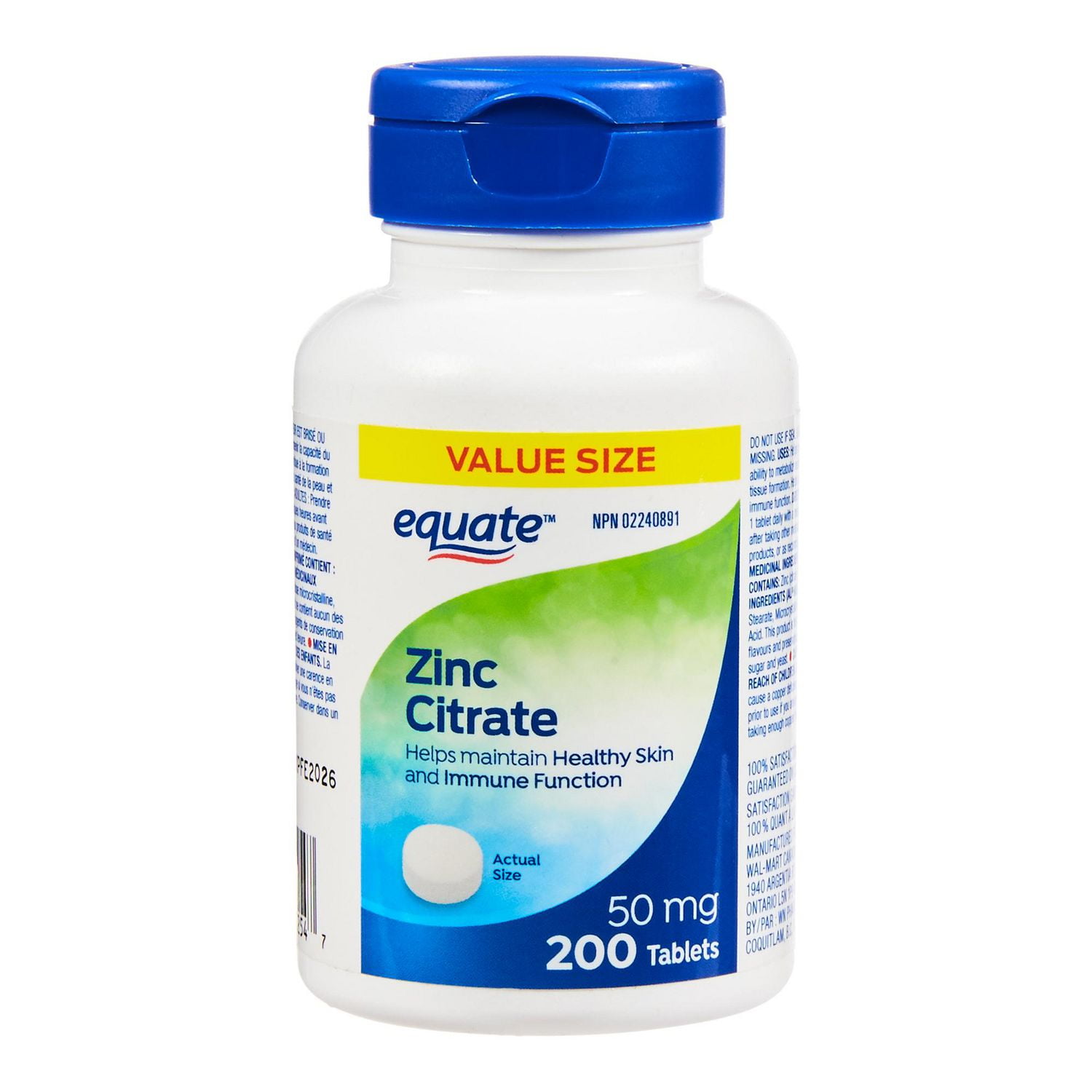 Equate Citrate de zinc 50mg 200 Comprimés
