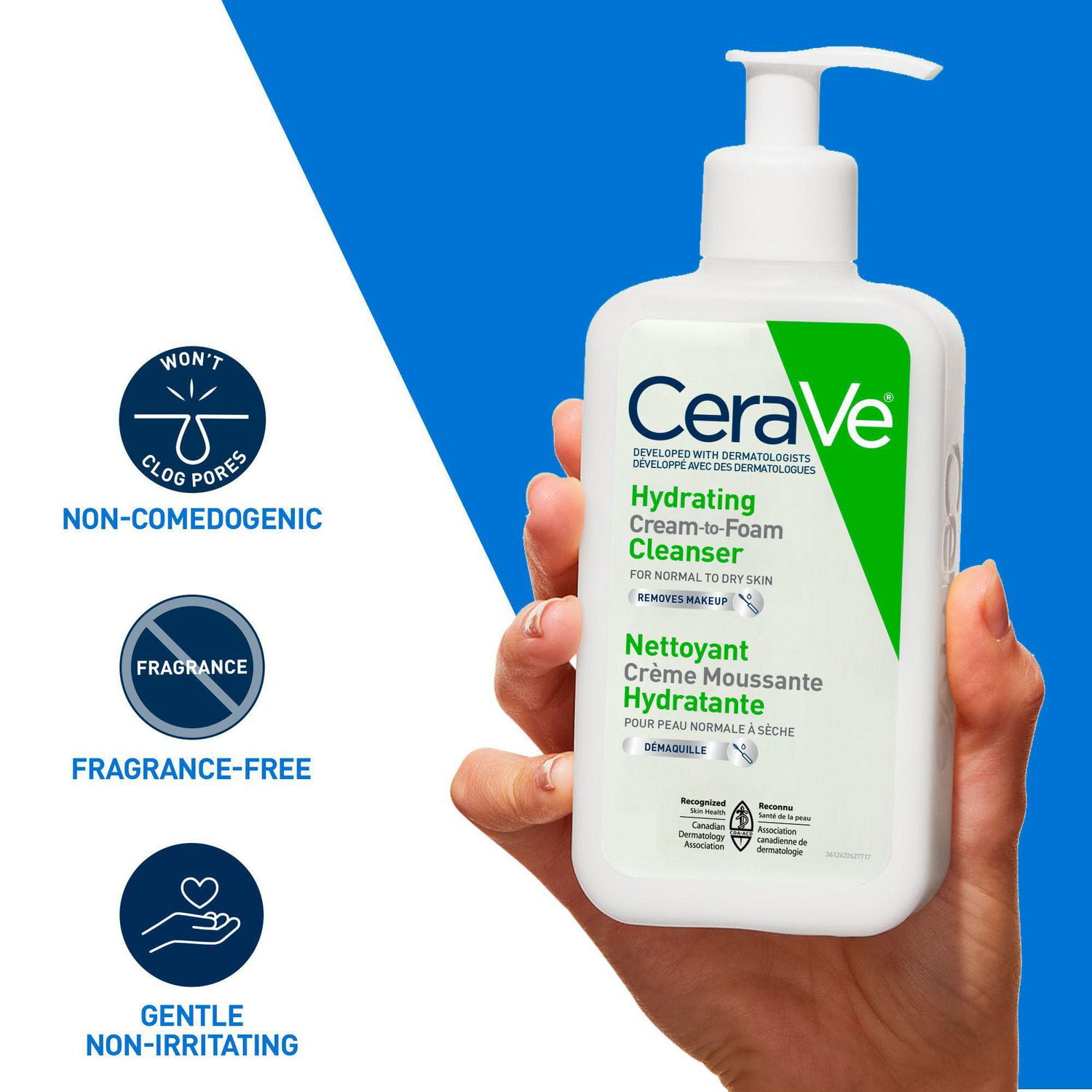 CeraVe Hydrating CREAM-TO-FOAM Cleanser. Face & Eye Makeup Remover with Hyaluronic Acid & 3 Essential Ceramides. Gentle face wash for men & women, removes dirt, excess oil. Normal to dry skin. Fragrance Free, 355ML, Rich, Cream to Foam Cleanser