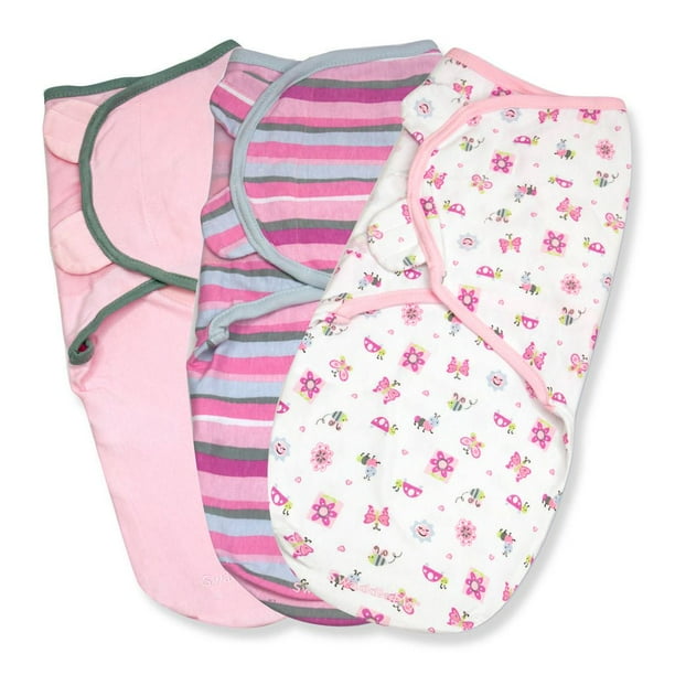 Couverture ajustable pour bébé SwaddleMeMD de Summer Infant – Petite, coton – Paquet de 3, petits - Girly Bug