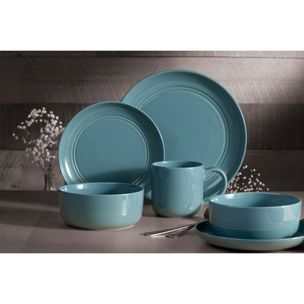 Safdie & Co. Dinnerset Blue Stoneware Ridge 