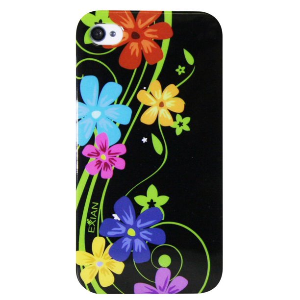 Étui pour iPhone 4 / 4s d’Exian - motif floral, noir
