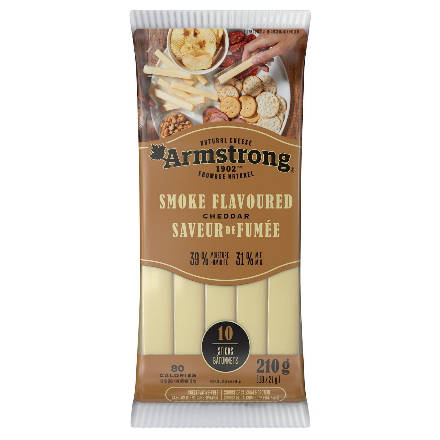 Armstrong Cheddar Cheese 31 M.F. White Mild Smoke Flavoured 10 X 21 G