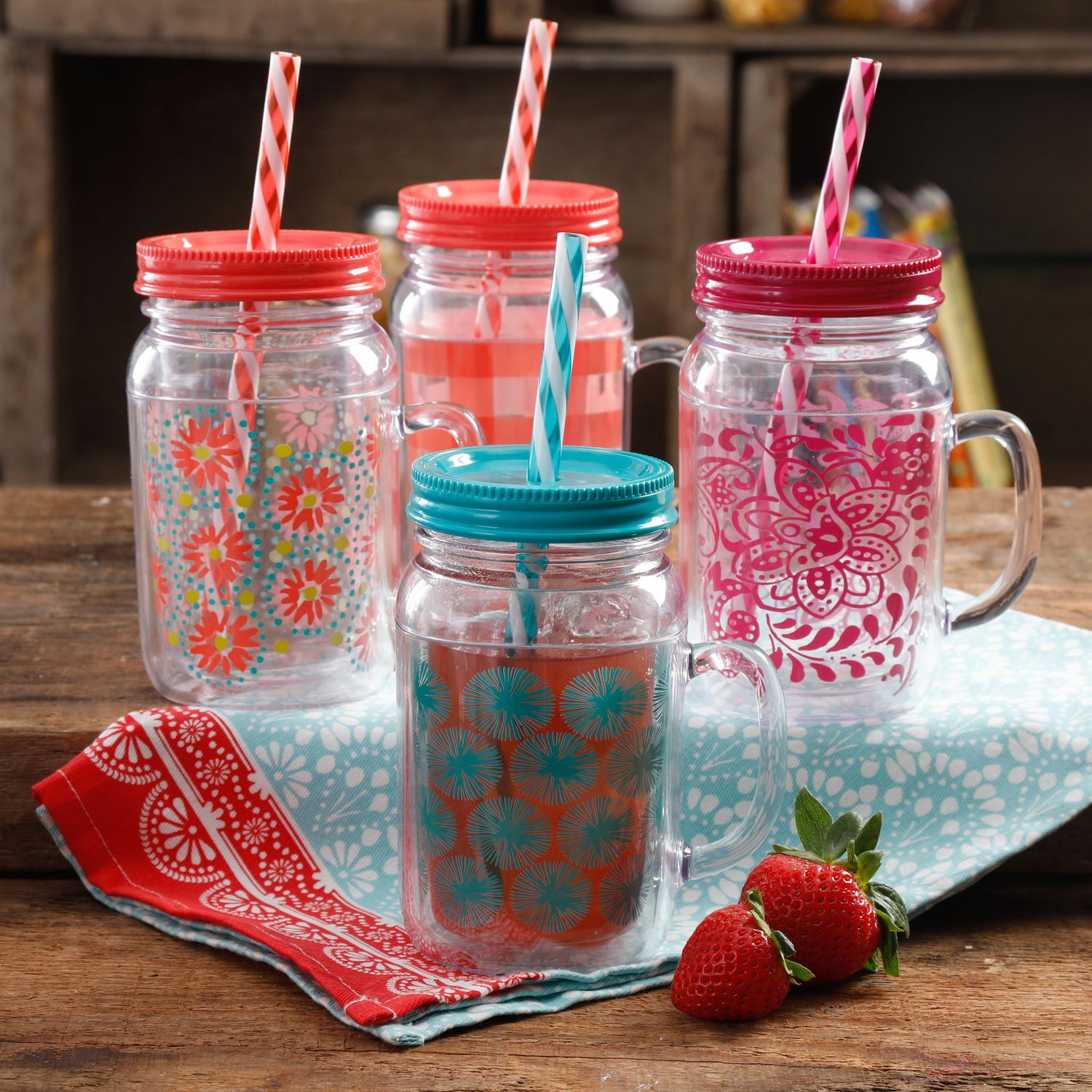 The Pioneer Woman Shg Decorated 16OZ DOUBLEWALL Mason Jar with Lid And