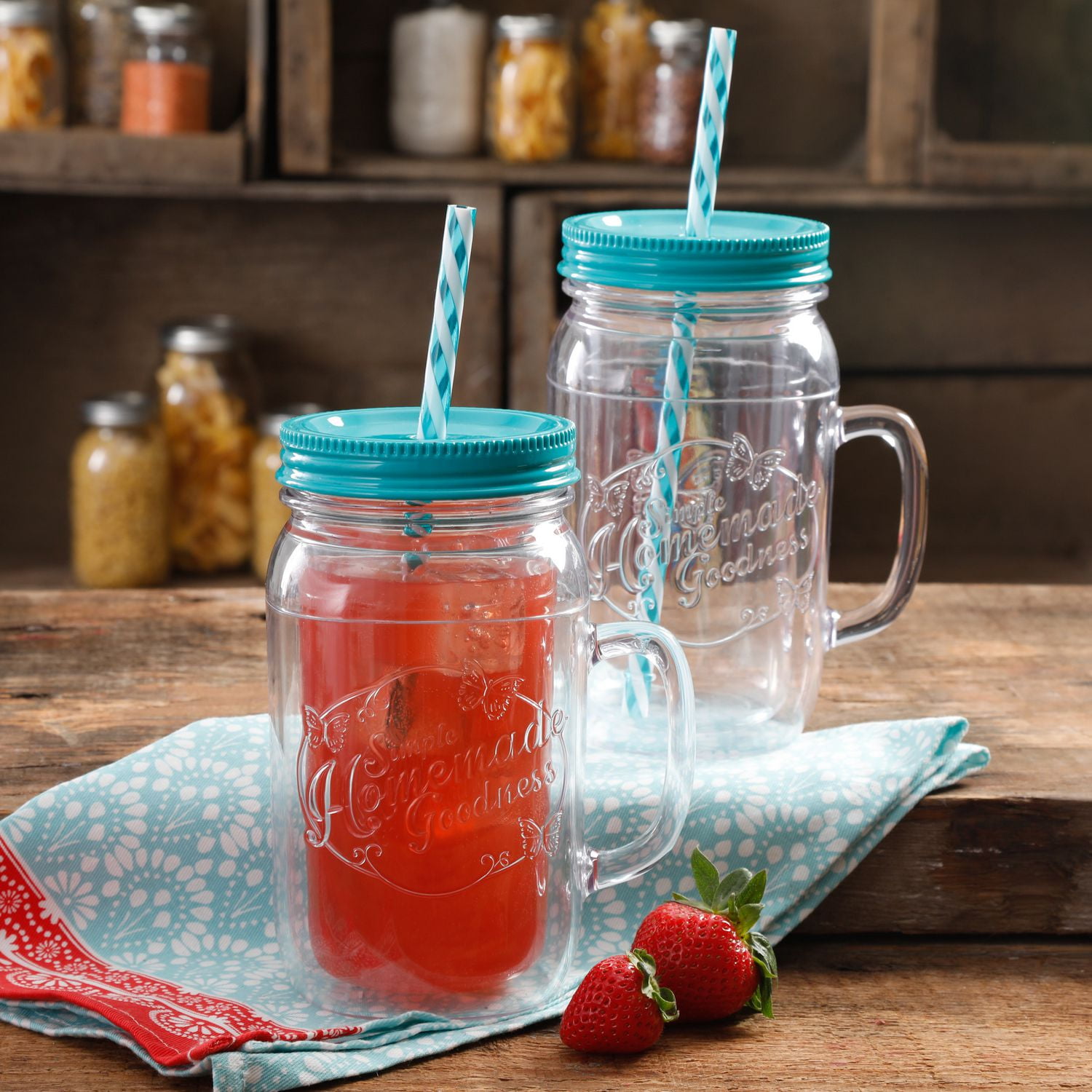 THE PIONEER WOMAN SHG DEEP AQUA 32OZ DOUBLEWALL MASON JAR WITH LID AND