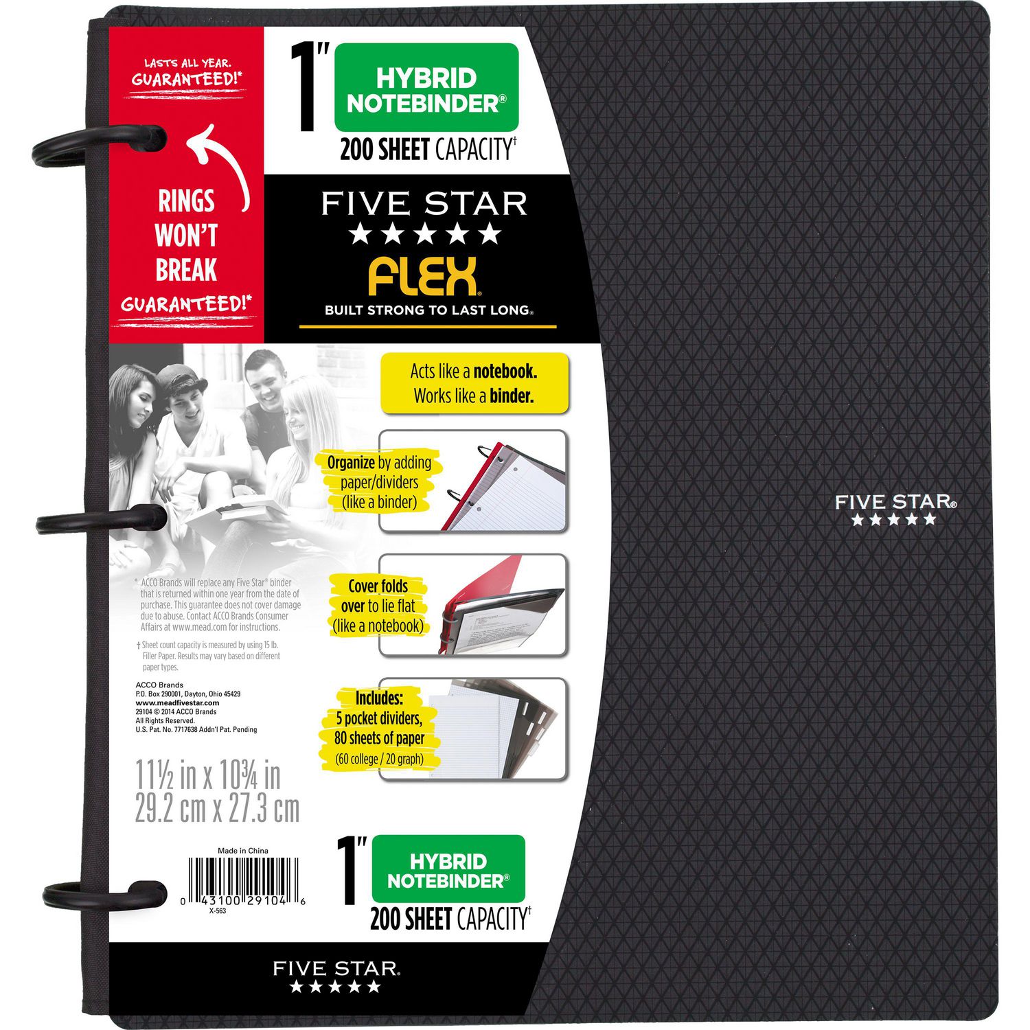 Five Star Flex Hybrid NoteBinder, 1 Inch Ring Binder, Notebook and Binder  All-in-One, Teal (73420)