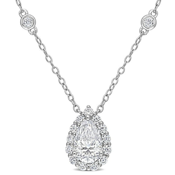 Miabella 1-1/2 Carat T.G.W. Created Moissanite Sterling Silver Pear Halo Necklace