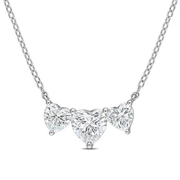 Miabella 2 Carat T.G.W. Created Moissanite Sterling Silver Triple Heart Necklace