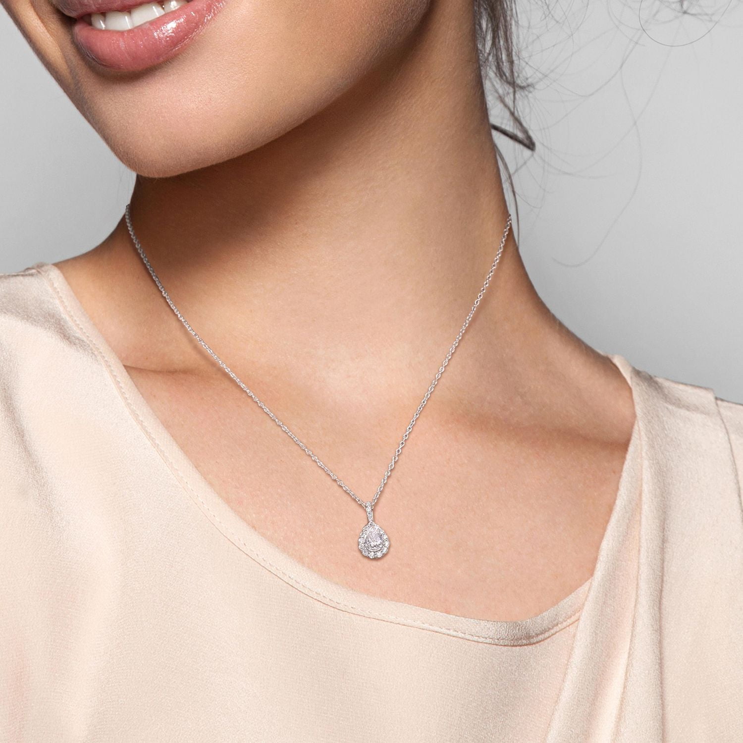 Miabella 1-1/3 Carat T.G.W. Created Moissanite Sterling Silver Pear Halo  Necklace