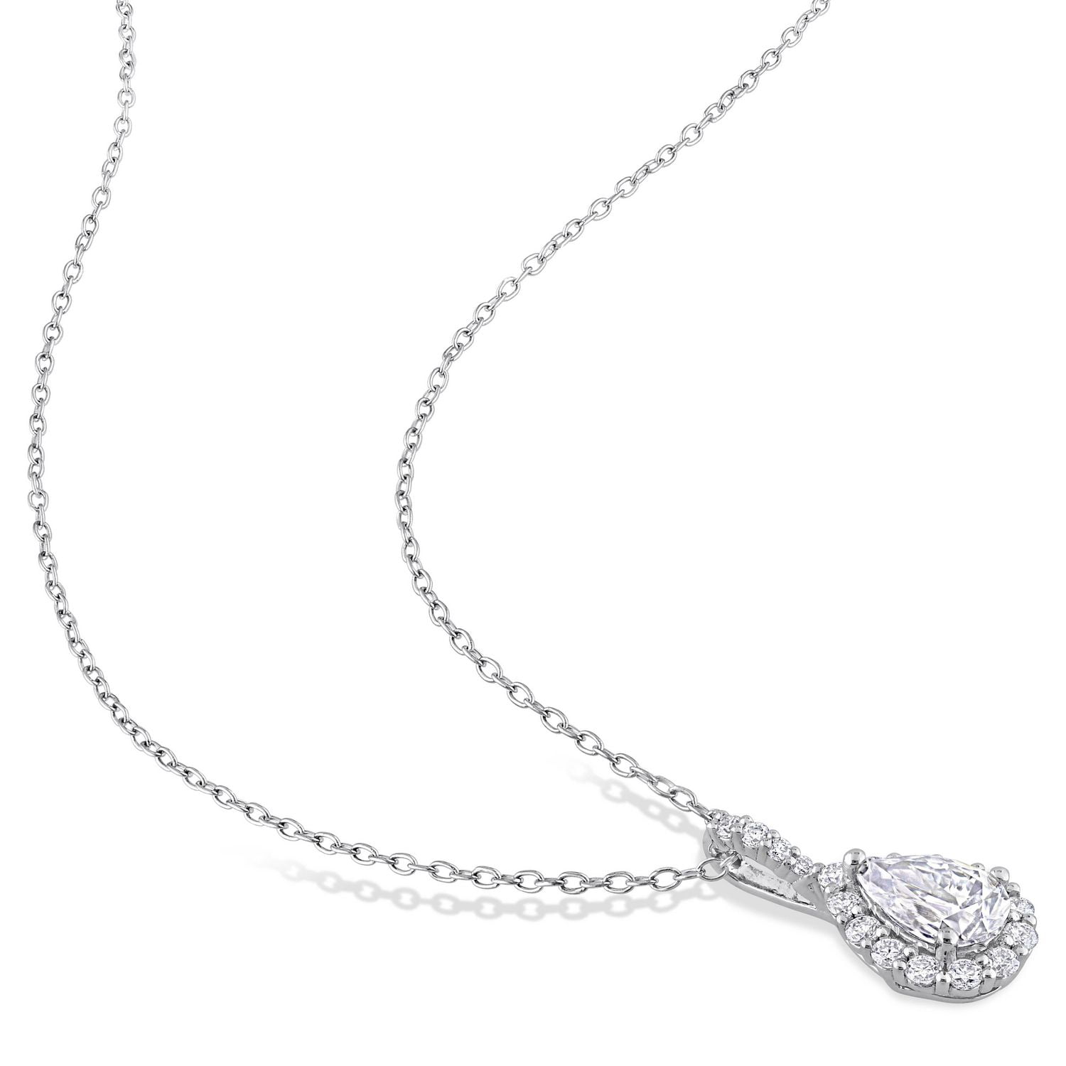 Miabella 1-1/3 Carat T.G.W. Created Moissanite Sterling Silver Pear Halo  Necklace