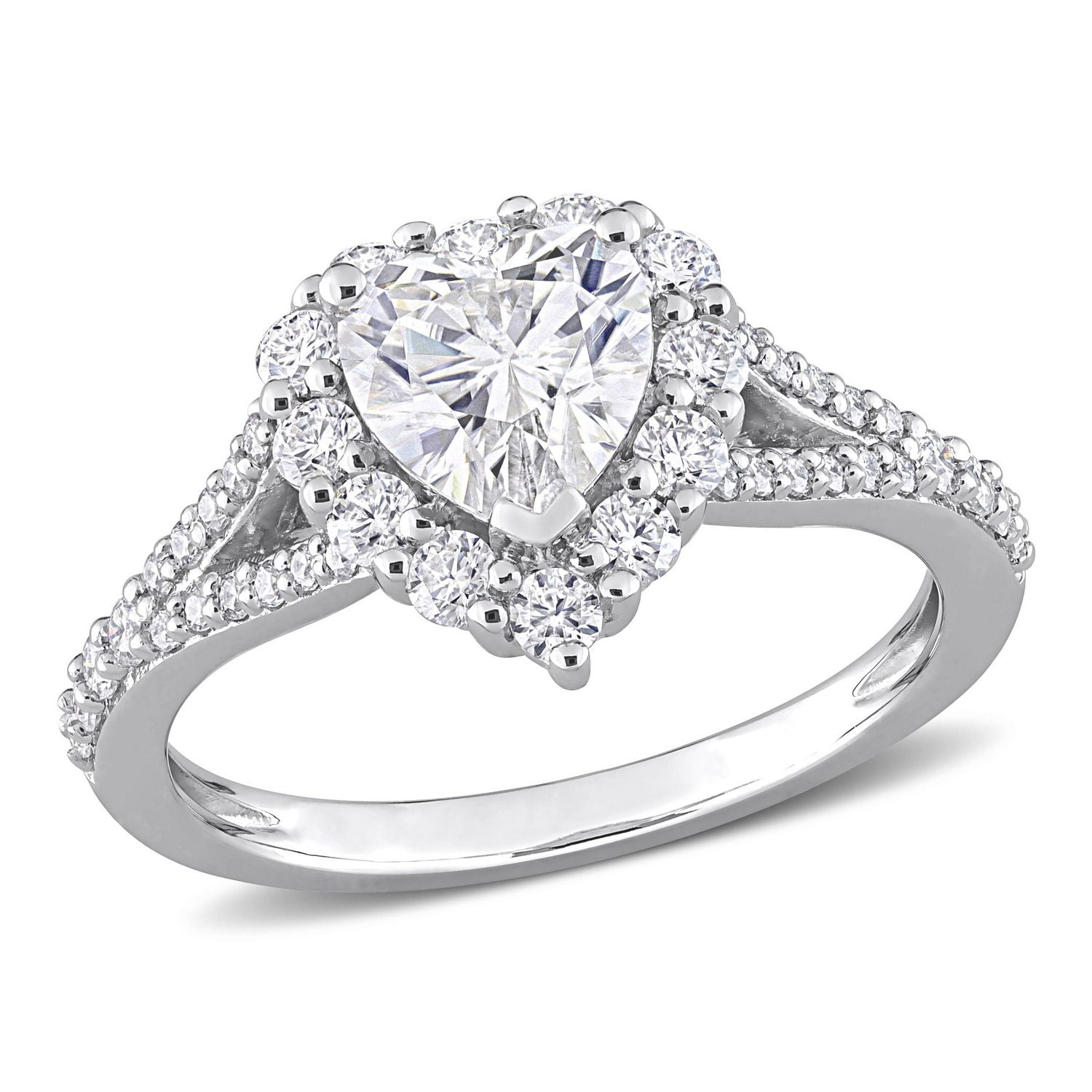 Miabella 1-1/2 Carat T.G.W. Created Moissanite Sterling Silver Heart Halo Engagement Ring