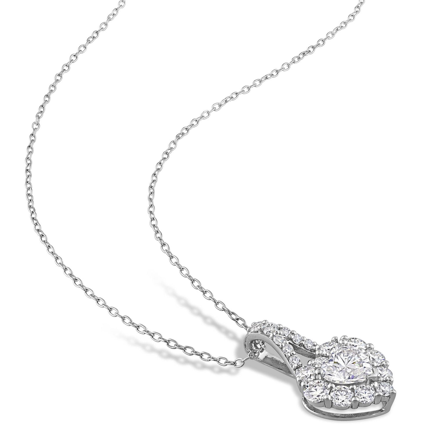 Miabella 2 Carat T.G.W. Created Moissanite  Sterling Silver Heart Halo Necklace