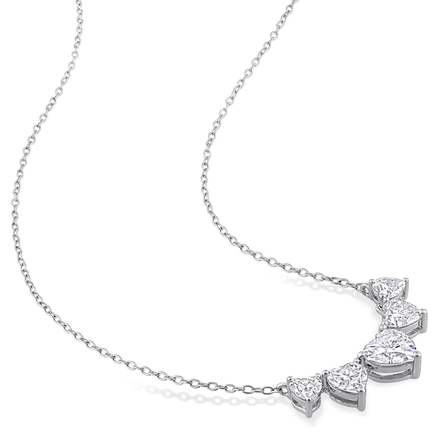 Miabella 2-1/2 Carat T.G.W. Created Moissanite Sterling Silver Graduated Heart Necklace