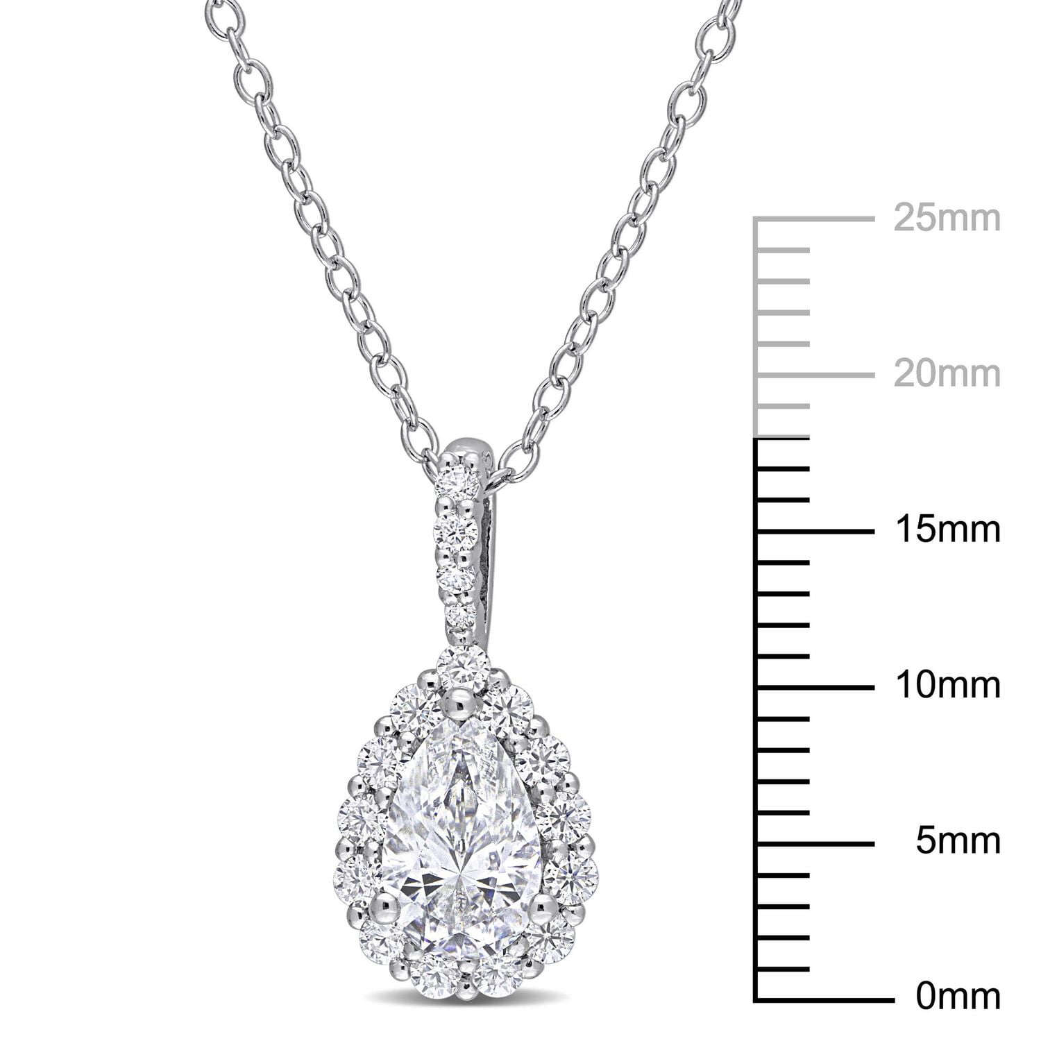 Miabella 1-1/3 Carat T.G.W. Created Moissanite Sterling Silver Pear Halo  Necklace