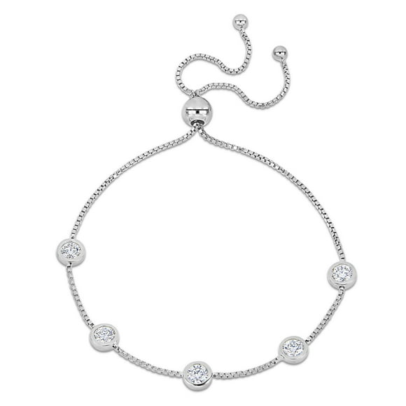 Miabella 1-1/4 Carat T.G.W. Created Moissanite Sterling Silver Station Bolo Bracelet