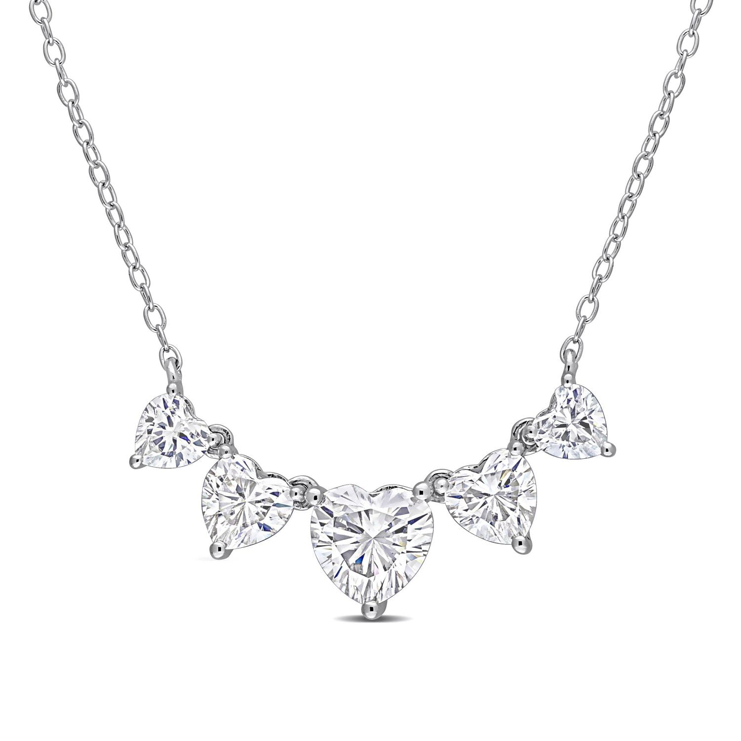 Collier à rangée progressive de Coeurs Miabella avec 2-1/2 Carat PBT de Moissanite en Argent Sterling