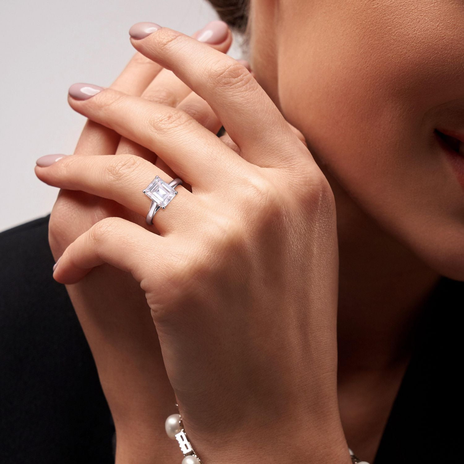 Miabella 3-1/2 Carat T.G.W. Emerald-Cut Created Moissanite 10K White Gold Solitaire Engagement Ring