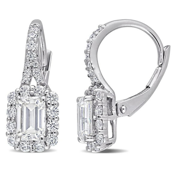 Boucles d'oreilles à Auréoles Miabella avec 1-5/8 Carat PBT de Moissanite en Argent Sterling