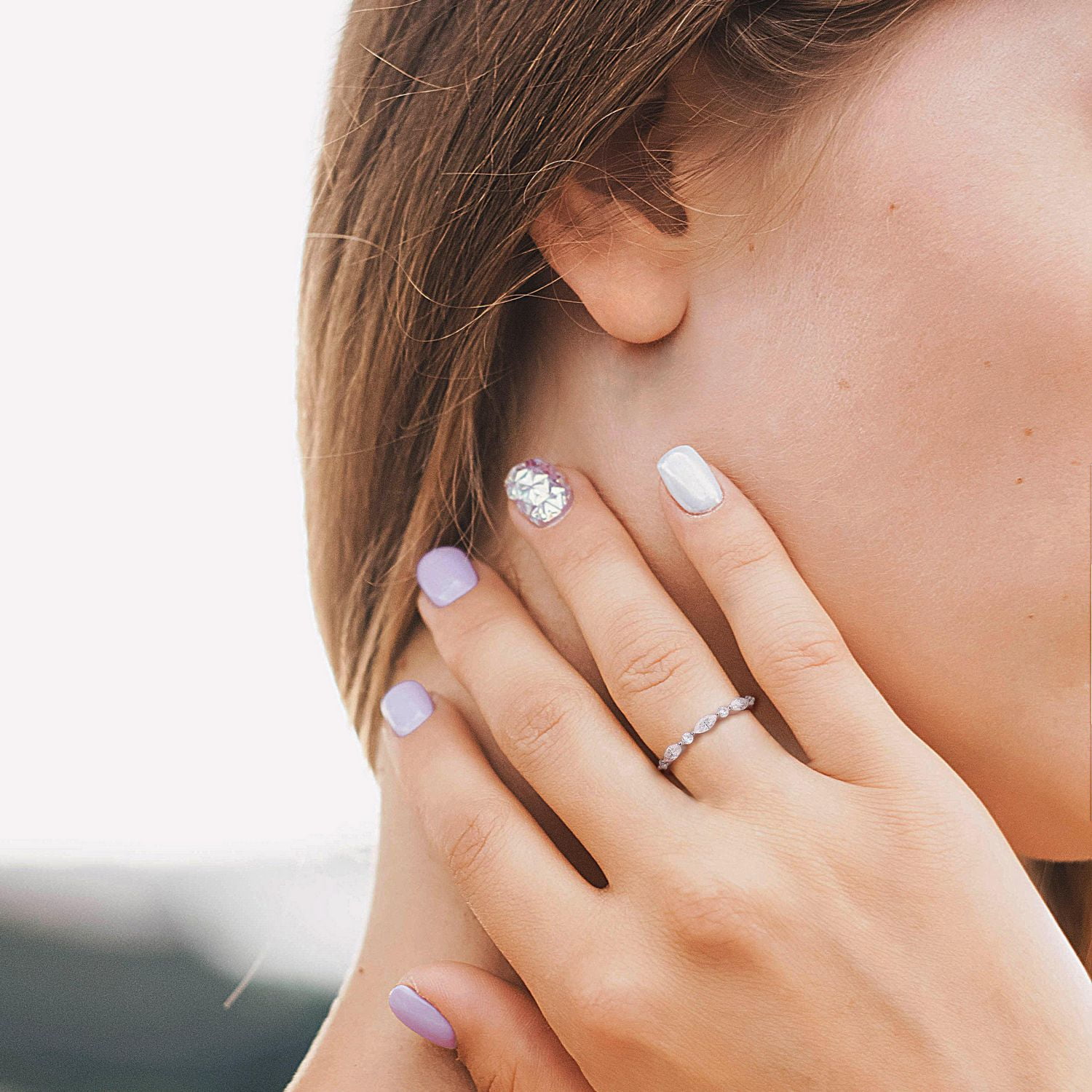 Miabella 1/2 Carat T.G.W. Created Moissanite Sterling Silver Semi-Eternity Ring