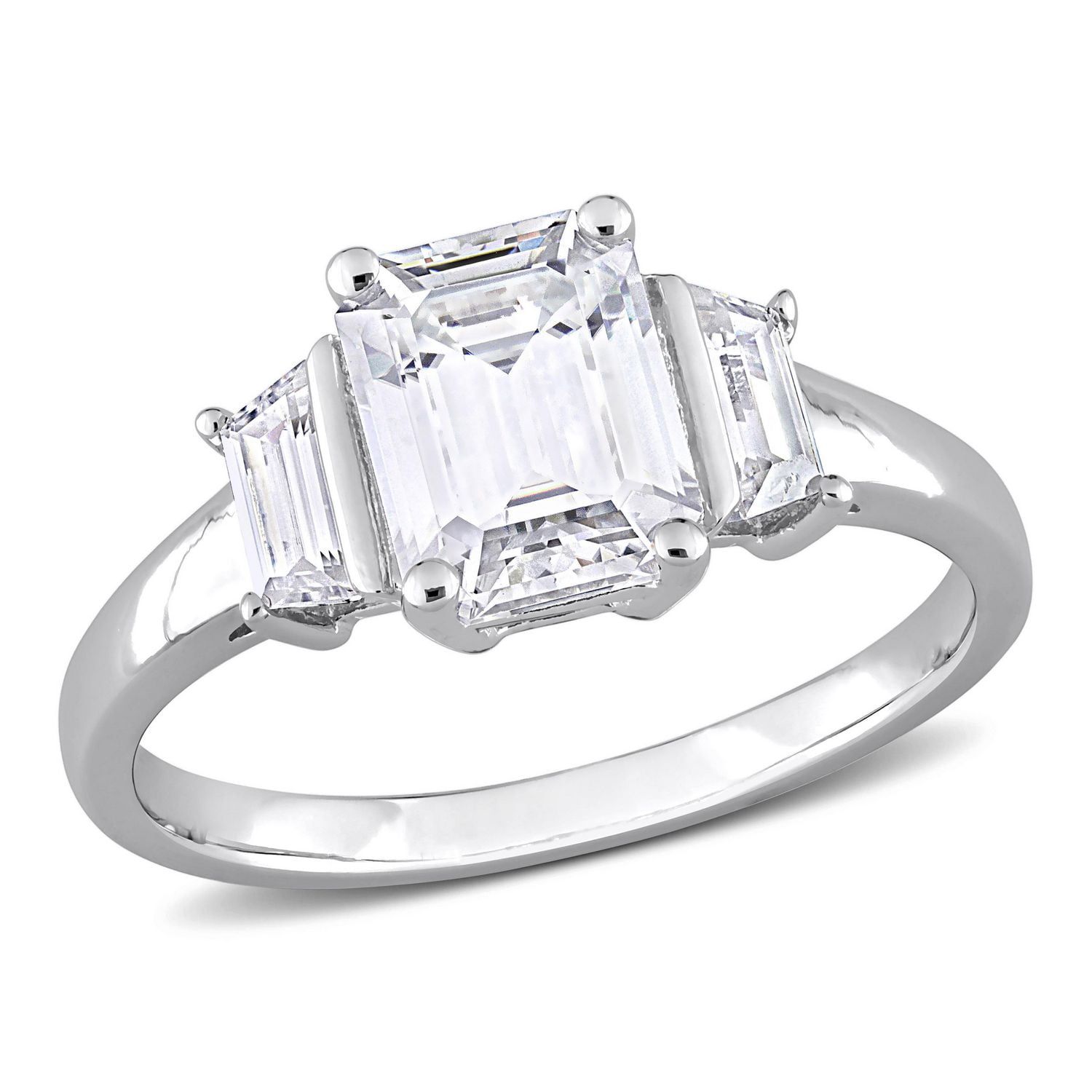 Miabella 2-1/3 Carat T.G.W. Emerald-Cut Created Moissanite Sterling Silver Three-Stone Engagement Ring