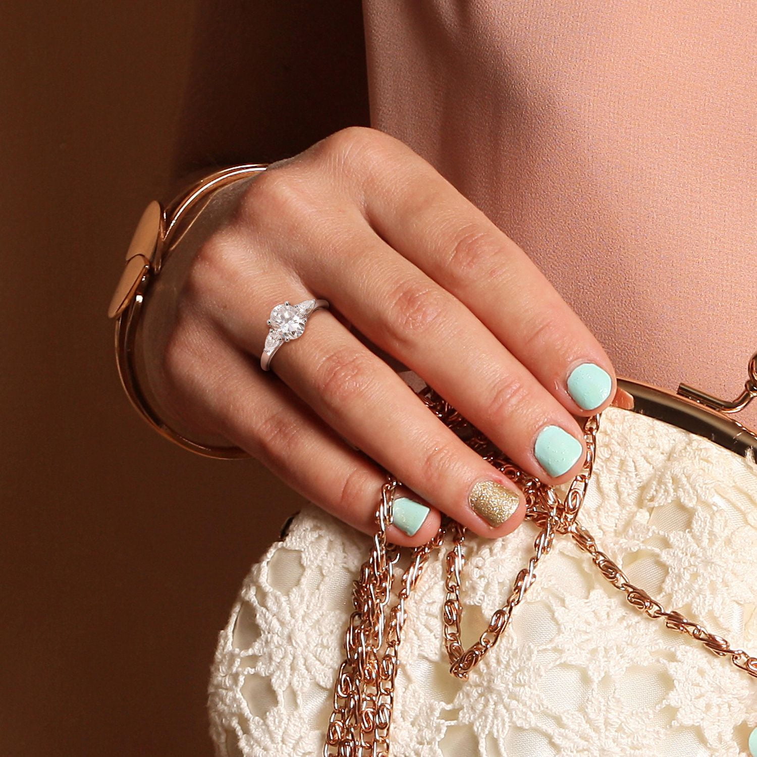 Miabella 1-3/4 Carat T.G.W. Created Moissanite Sterling Silver Oval Three-Stone Engagement Ring