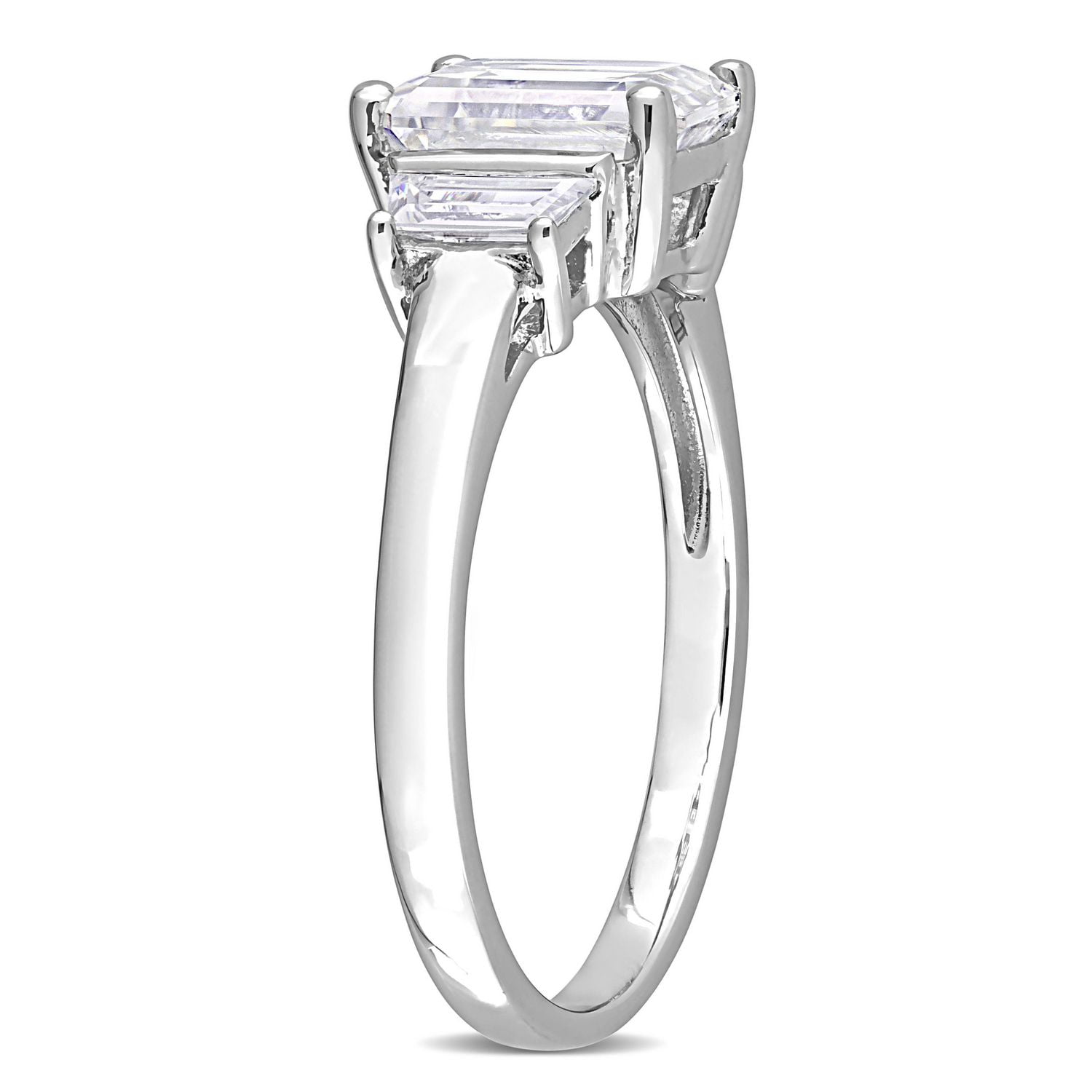 Bague de Fiançailles à Trois-Pierres Miabella avec 2-1/3 Carat PBT de Moissanite de coupe Émeraude en Argent Sterling