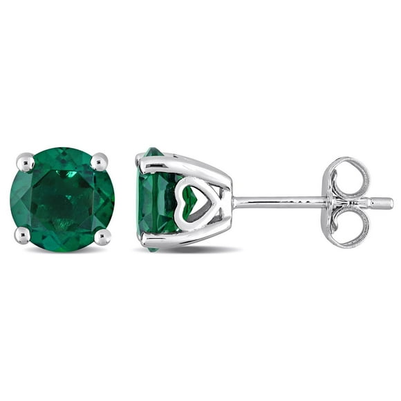 Clous d’oreille Solitaire Miabella avec 2 1/3 Carat PBT d'Émeraude Synthétique en Argent Sterling
