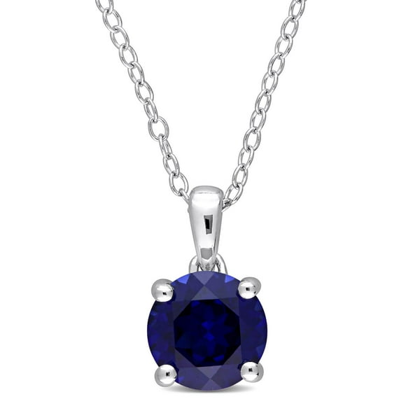 Miabella 1 5/8 Carat T.G.W. Created Blue Sapphire Sterling Silver Solitaire Pendant with Chain
