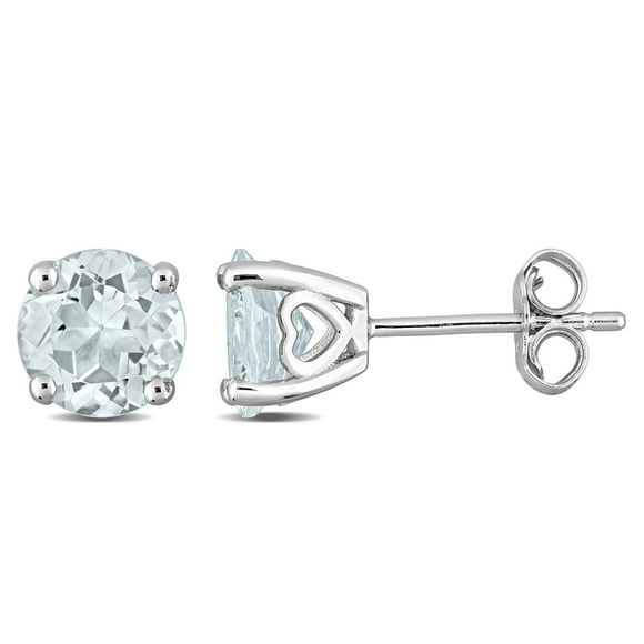 Clous d’oreille Solitaire Miabella avec 2 1/3 Carat PBT d'Aigue-marine en Argent Sterling