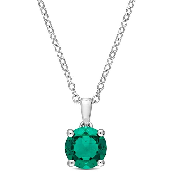 Miabella 1 1/7 Carat T.G.W. Created Emerald Sterling Silver Solitaire Pendant with Chain