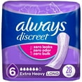 thumbnail image 1 of Always Discreet Adult Incontinence Pads for Women, Extra Heavy Absorbency, Long Length, Postpartum Pads, 1 of 9