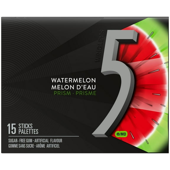 5 GUM, Watermelon-Prism Flavoured Sugar Free Chewing Gum, 15 Sticks, 1 Pack