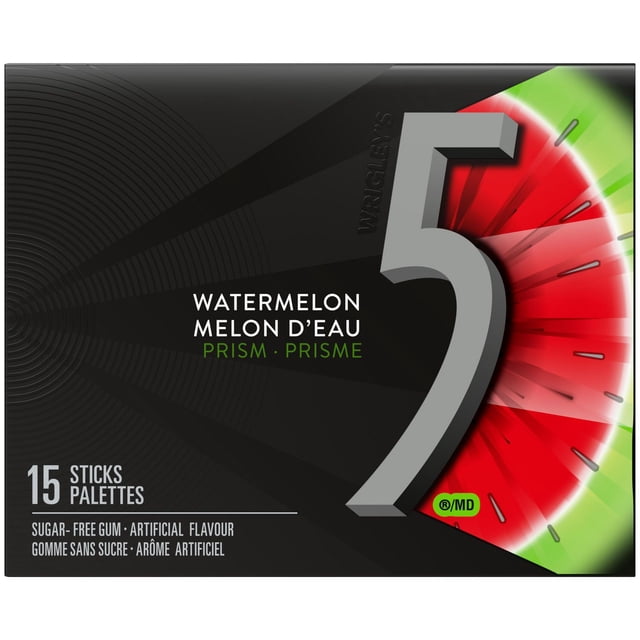 Gomme à mâcher 5 Prism, melon d’eau, sans sucre, format individuel, 15 palettes