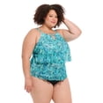 thumbnail image 2 of Krista Plus Women's Tiered High Neck Tankini W/Mesh Swim Top, 2 of 9