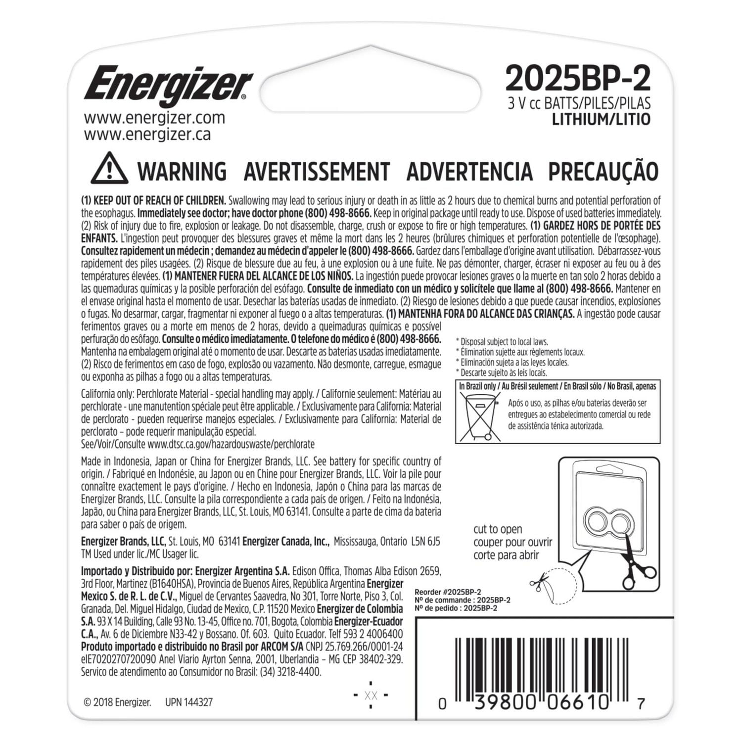 Energizer 2025 Batteries (2 Pack), 3V Lithium Coin Batteries