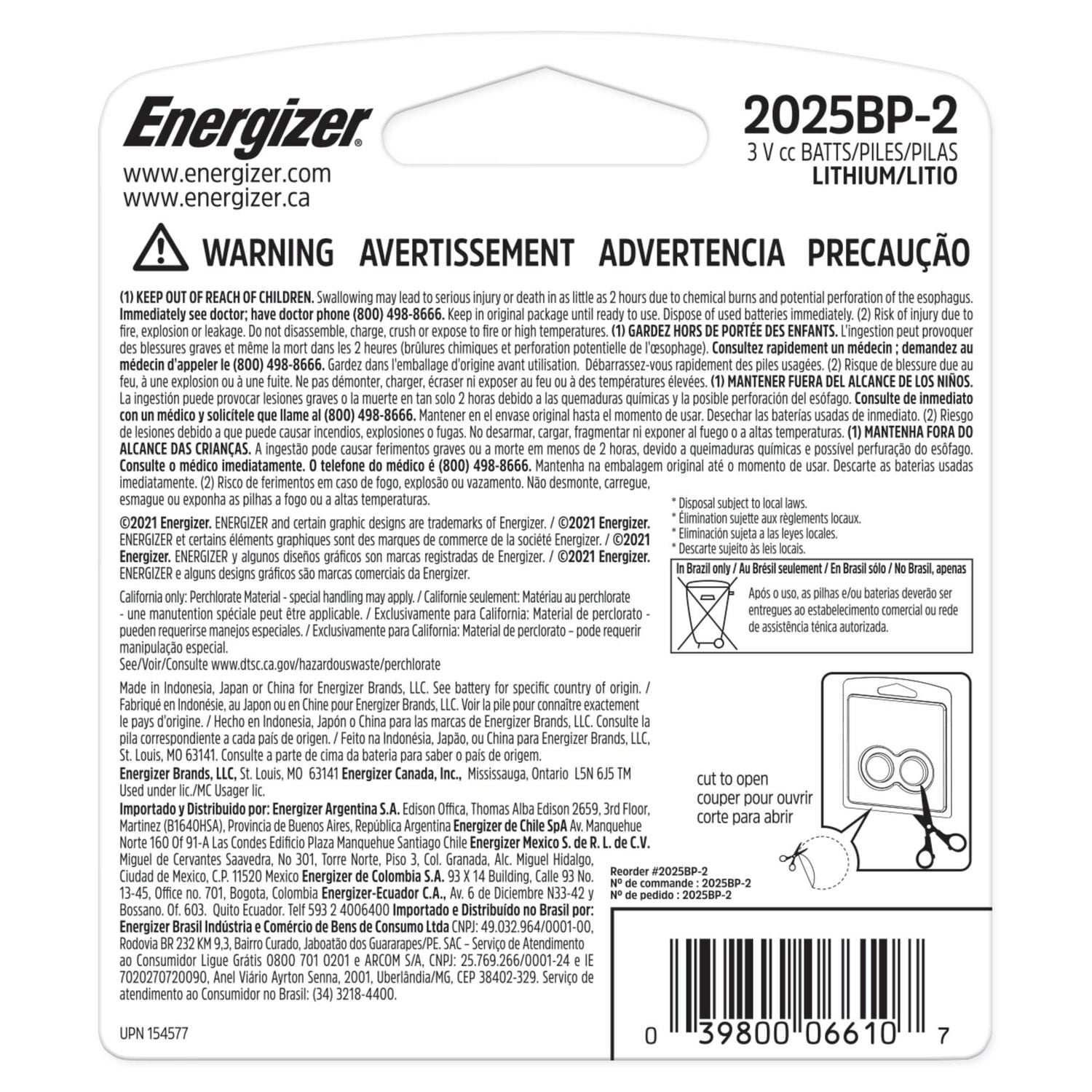 Energizer 2025 Batteries (2 Pack), 3V Lithium Coin Batteries