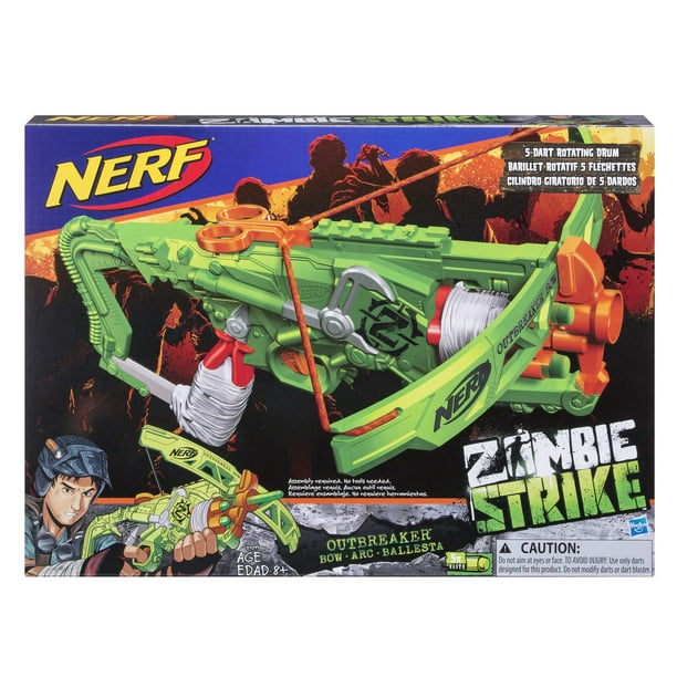 Nerf Zombie Strike - Arbalète Outbreaker-- Veritable action d'arbalète -- Tambour rotatif à 5 fléchettes -- Comprend 5 fléchettes officielles Nerf Zombie Strike Elite