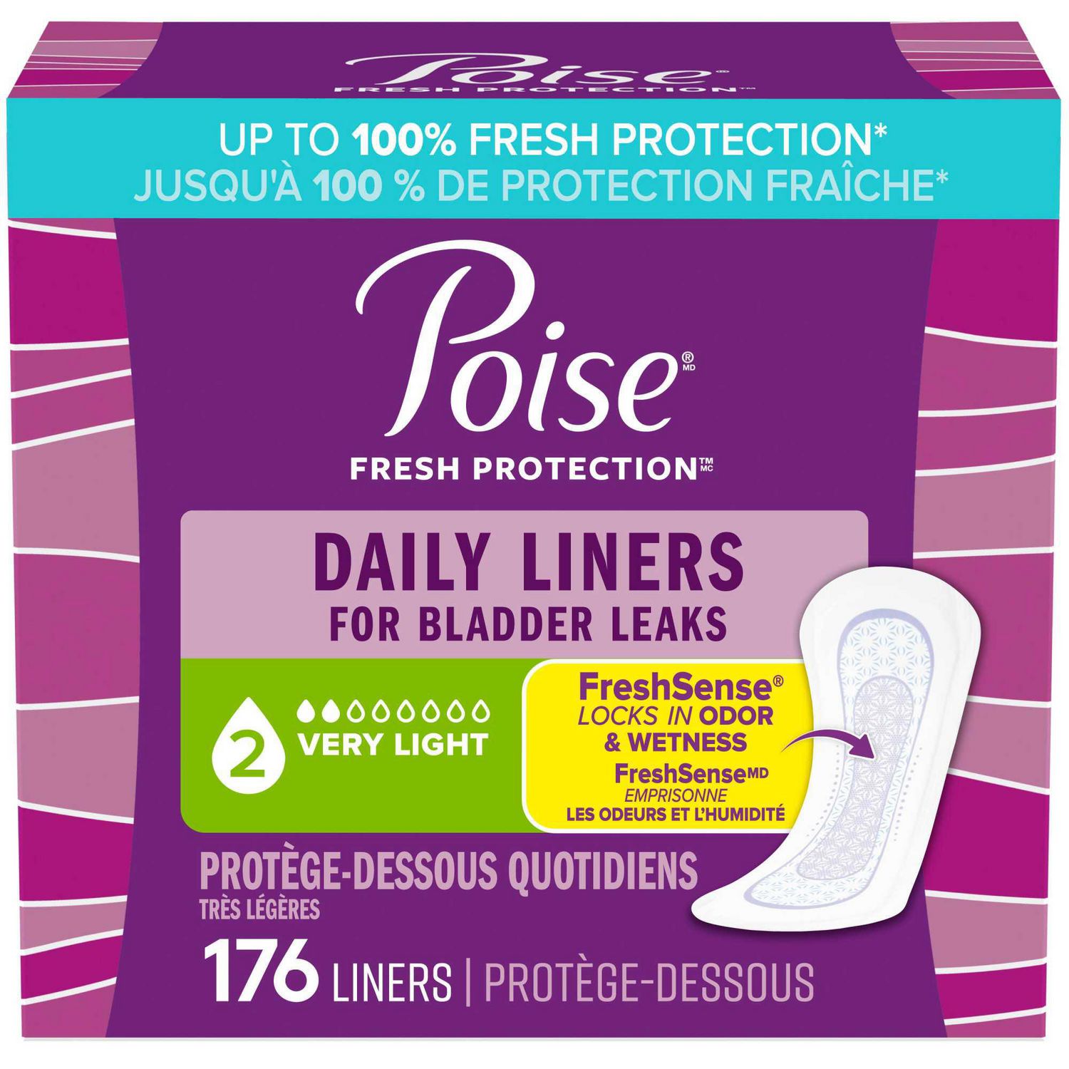 Poise Daily Incontinence Panty Liners, 2 Drop Very Light Absorbency, Long, 176 Count