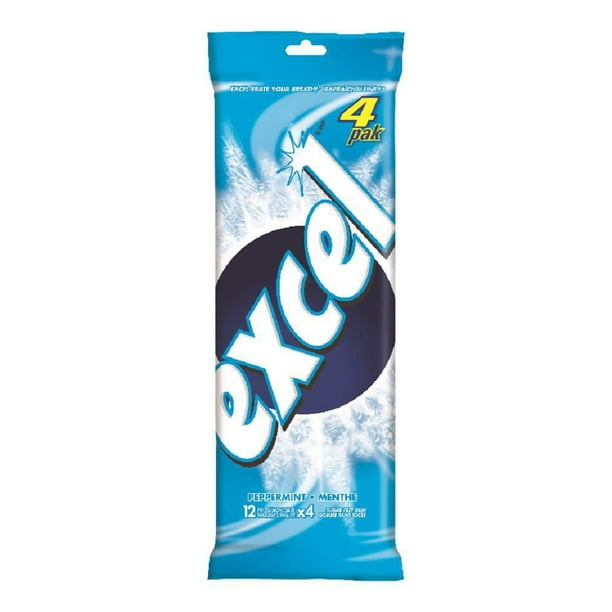 Excel Peppermint Chewing Gum, Sugar Free, 12 Pellets, Pack of 4